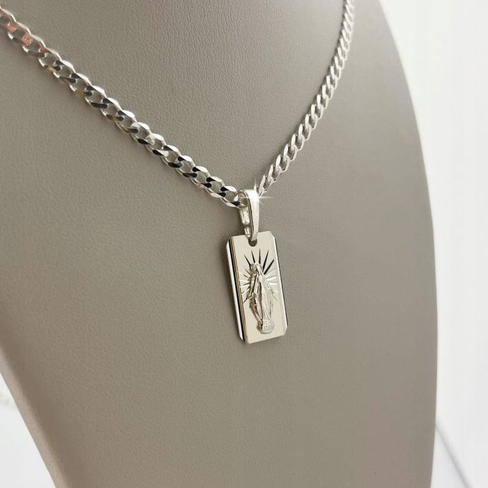 Srebrny Naszyjnik Pancerka + Medalik Matka Boska Cudowna Pr. 925 + Gra
