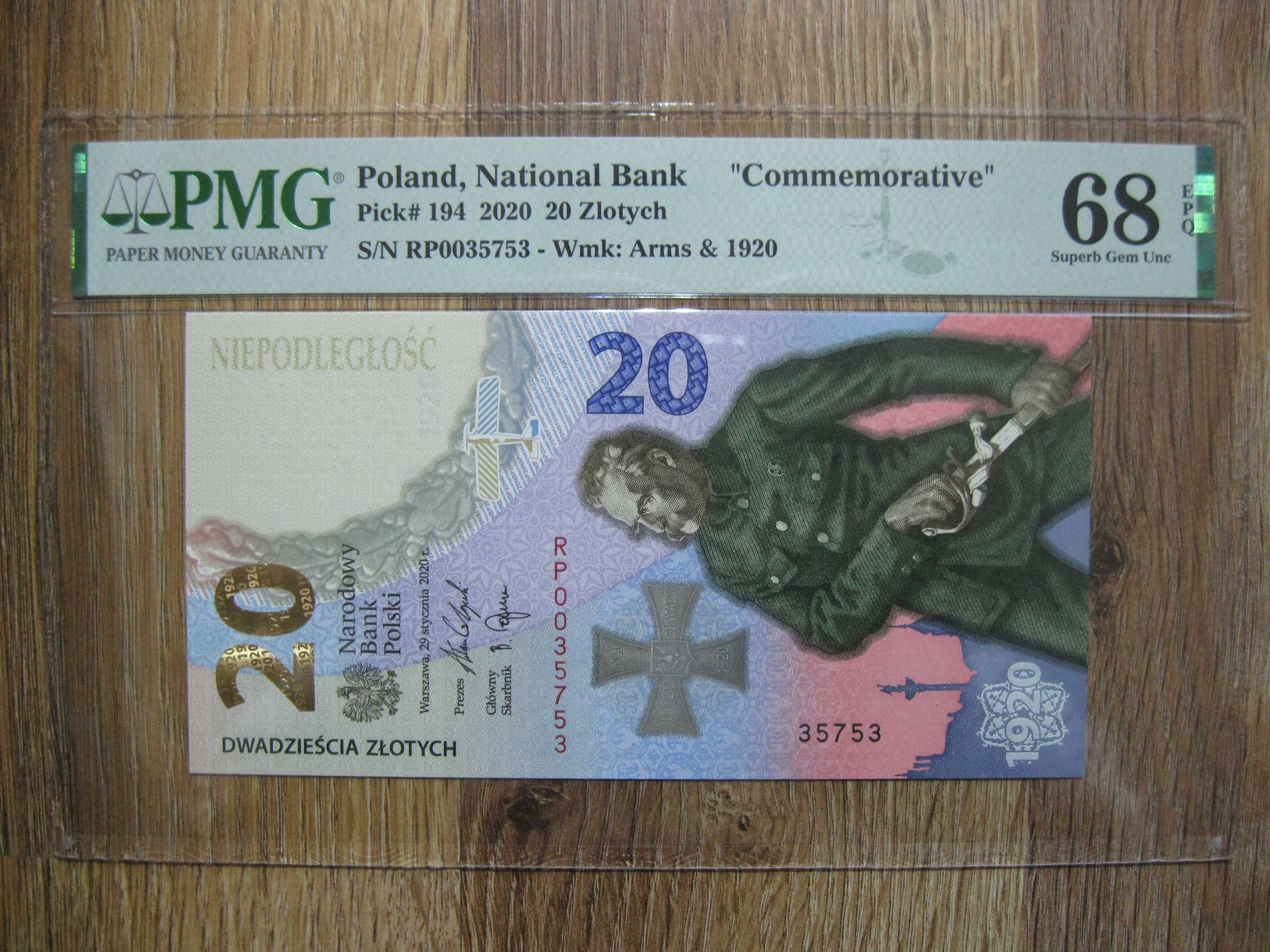 Banknot kolekcjonerski NBP BITWA WARSZAWSKA 2020 r. grading PMG 68 UNC