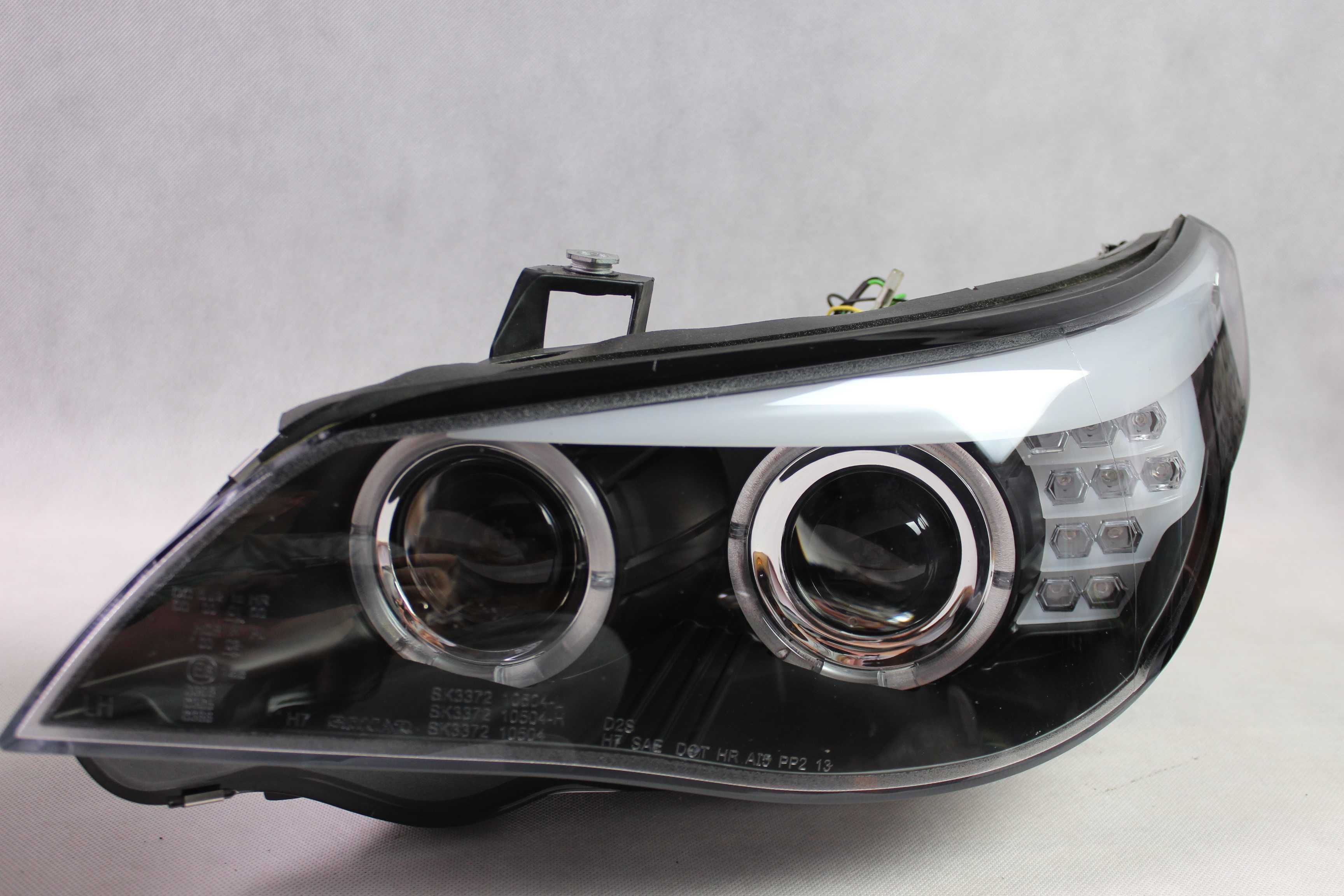 Lampy przednie przód BMW E60 E61 03-07 H7 RINGI LED NEON BLACK SMOKE