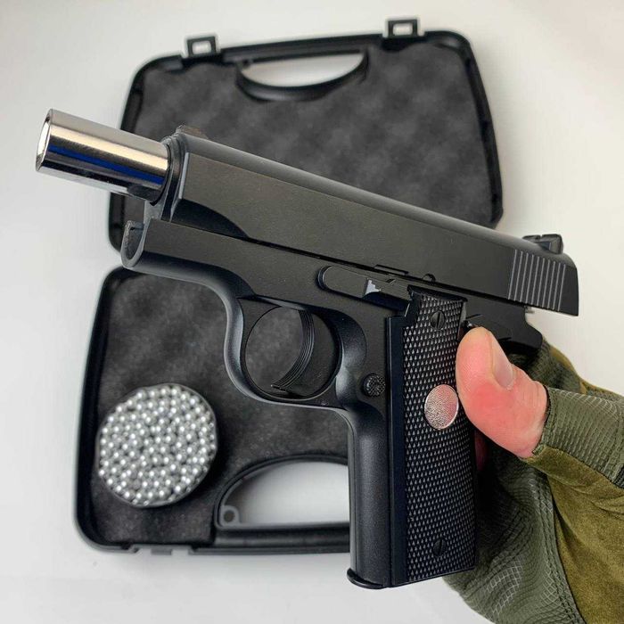 Металевий пістолет з глушником Colt на пульках залізний дитячий Іграшк