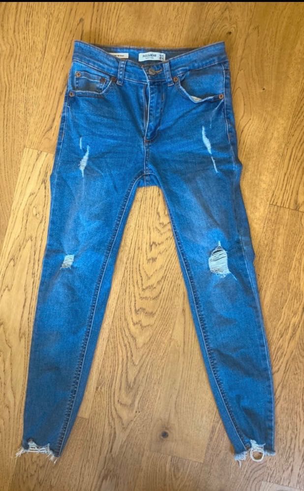 Jeansy 34 Pull & Bear XS Skinny mid waist niebieskie śliczne wyprzedaż