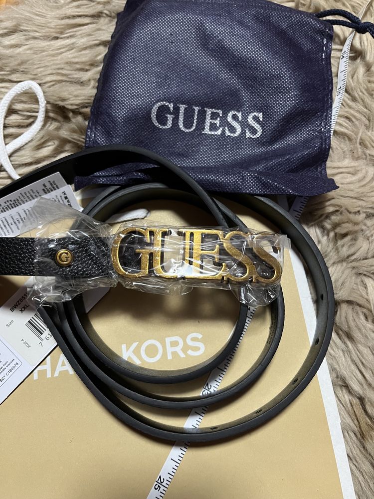 Guess pasek destiny adjustable belt czarny XXL złota klamra