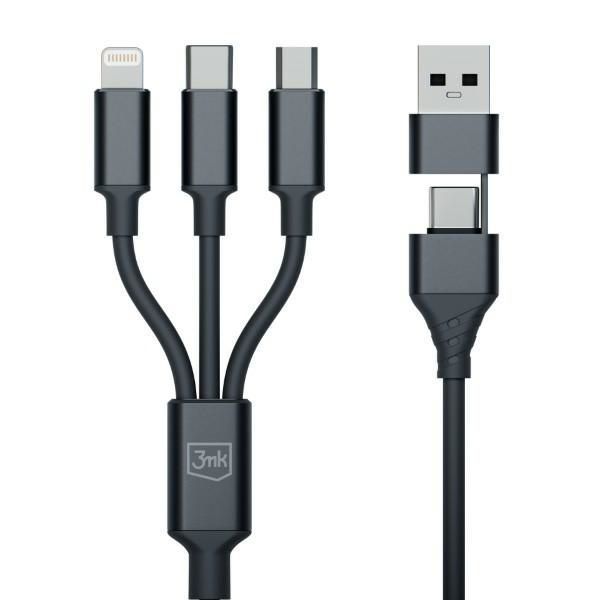Kabel 3W1 3Mk Hyper USB-A/USB-C - Czarny 1.5M