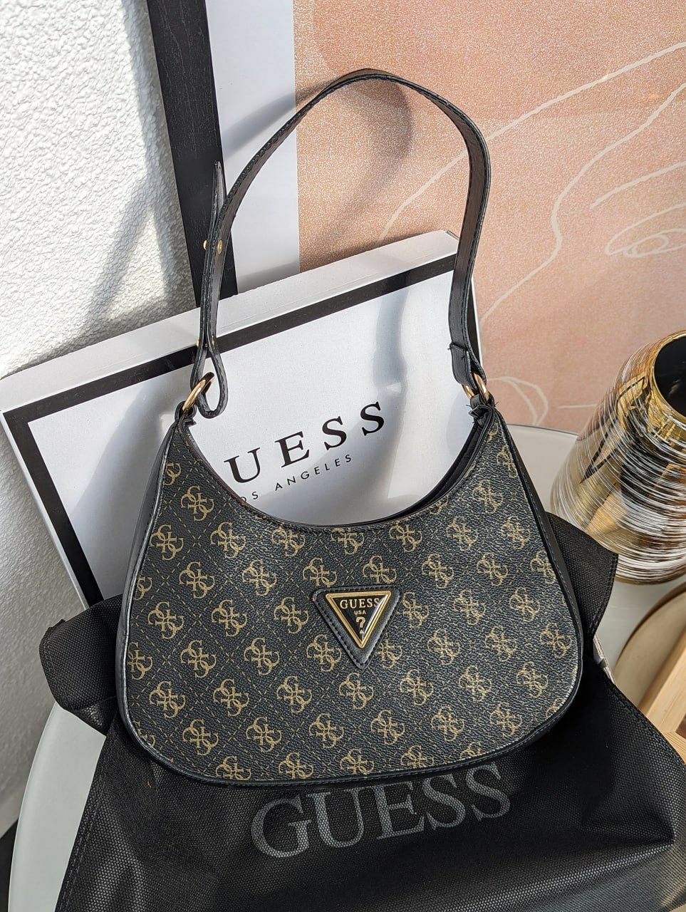 Женская сумка Guess хобо, вместительная сумка, жіноча сумочка, Гес