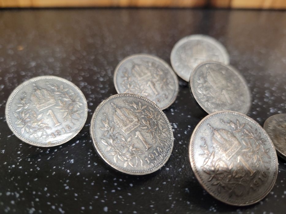 Guziki ze srebrnych monet 1 korona Austria 1914-16