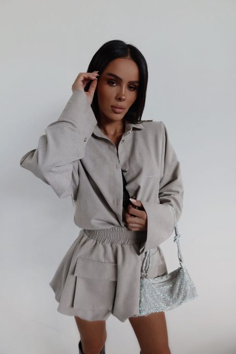 Komplet VELVET stalowy La manuel  spódnica + koszula Xs/S oraz M/L