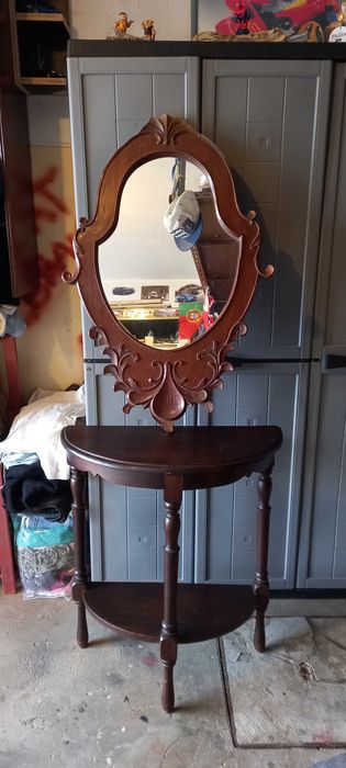 Consola e espelho em madeira
