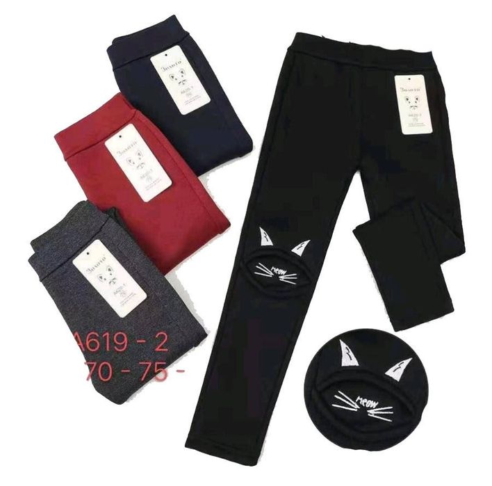 Теплі лосини для дівчинки на хутрі з вишивкою котики