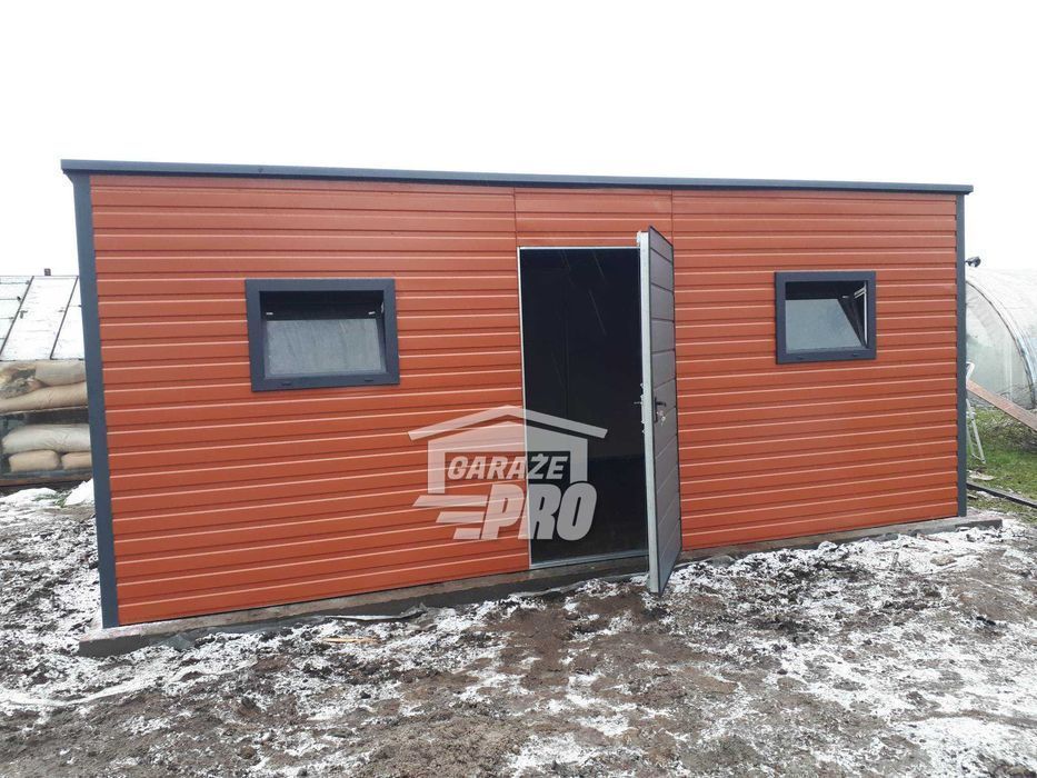 Domek ogrodowy 5,5x3 brąz + antarcyt 3x okno + drzwi spad tył GP94