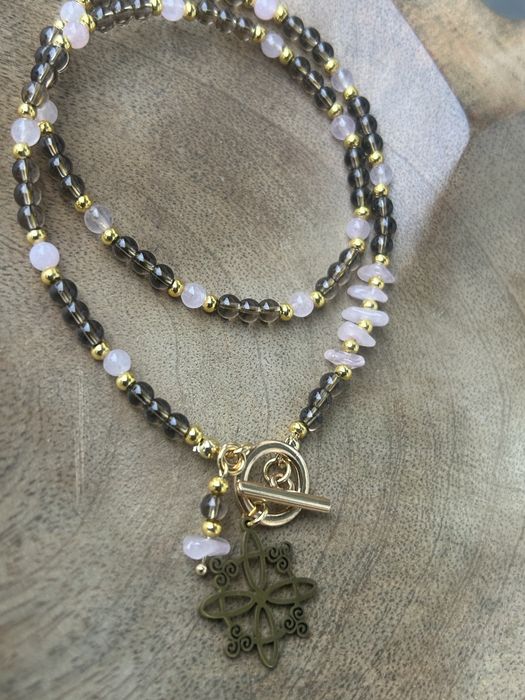 Choker z kwarcu dymnego i kwarcu rozowego