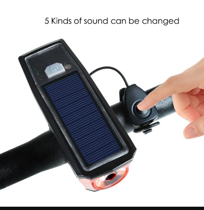 Велосипедная фара, фонарь для самоката на солнечной батарее + сигнал