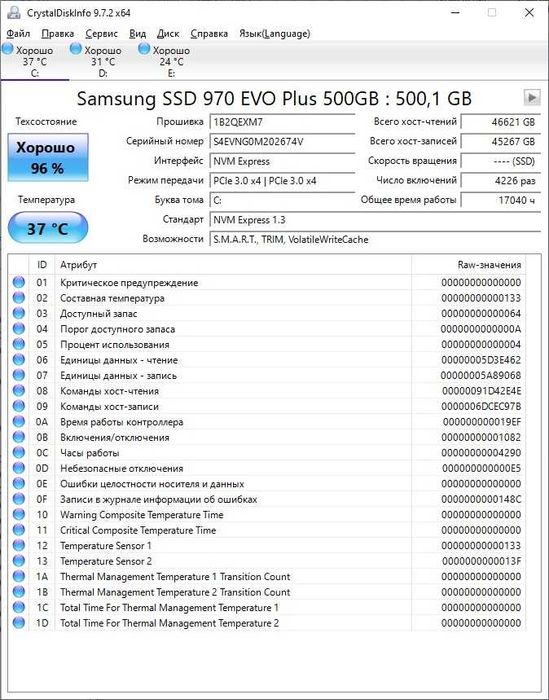 SSD диск SAMSUNG 970 EVO Plus 500GB M.2 NVMe