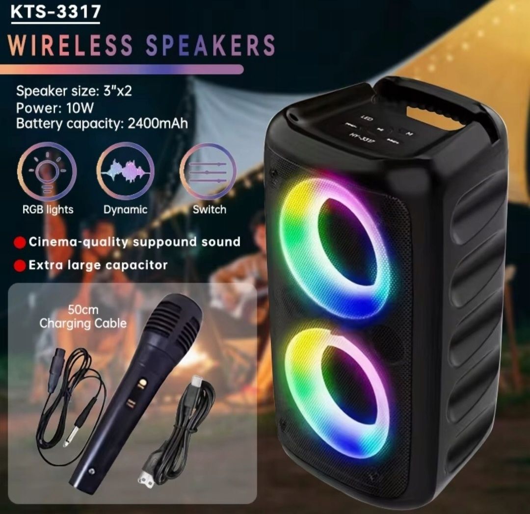 Głośnik bezprzewodowy przenośny 2w1 LED USB mikrofon bluetooth kolumna