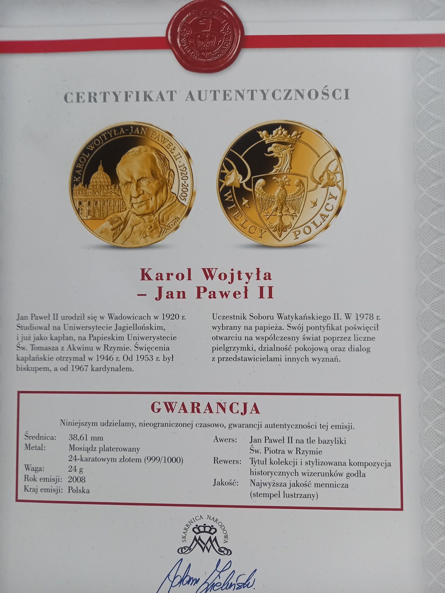 Medal z świętym Janem Pawłem II z kolekcji wielcy Polacy