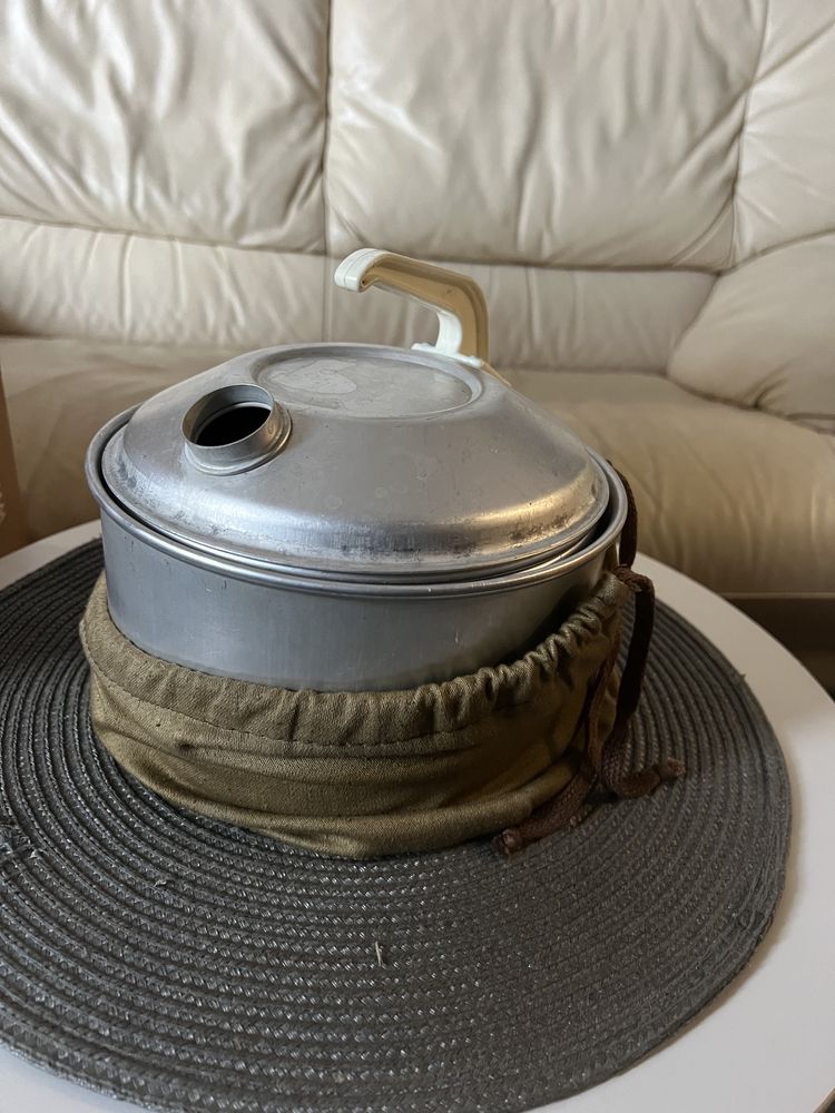 Naczynia turystyczne aluminiowe czajnik prl kocher miski