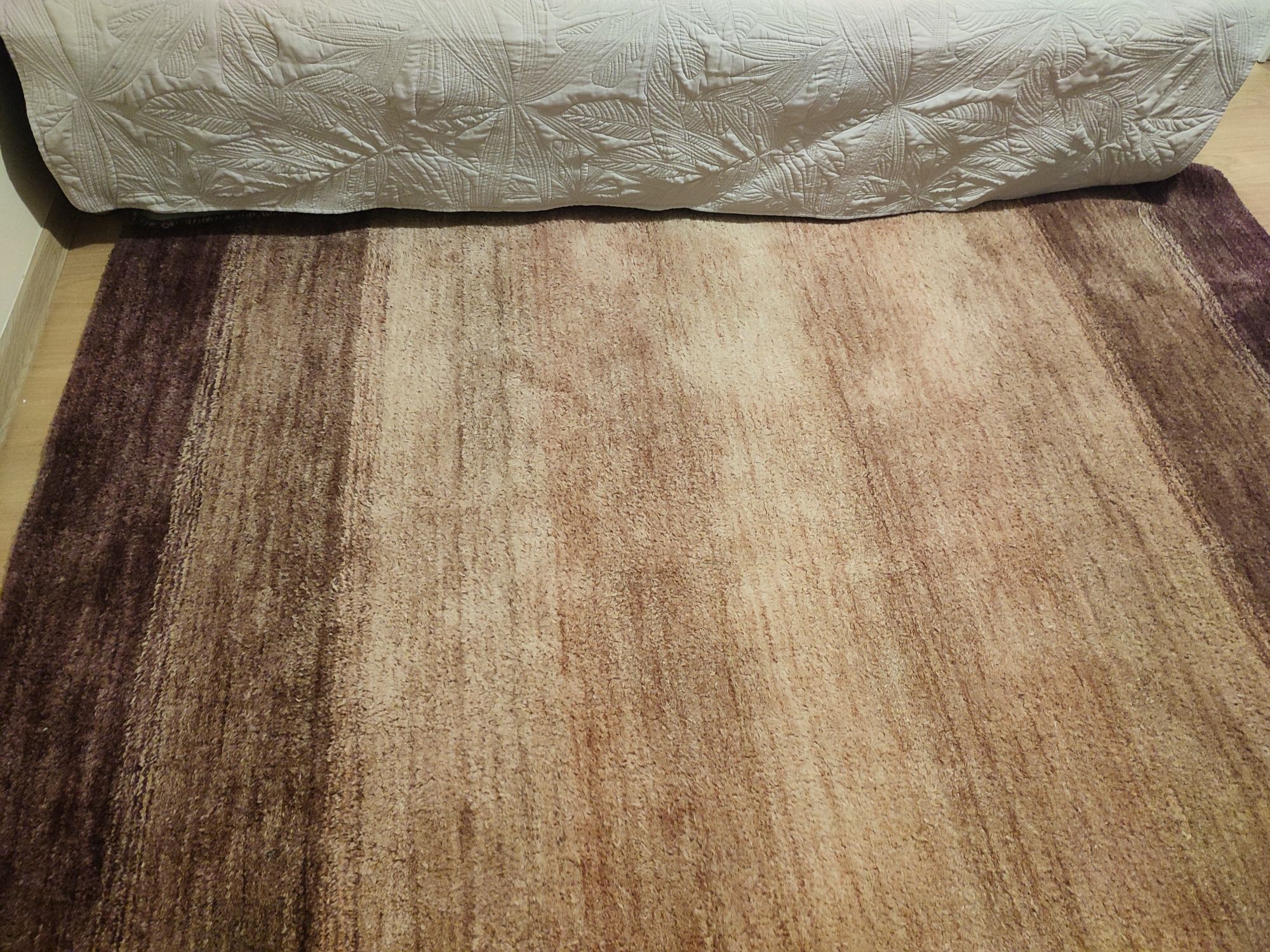 Duży WEŁNIANY dywan Kanti Choco Terra 220 x 160 beż brąz Wool Pile