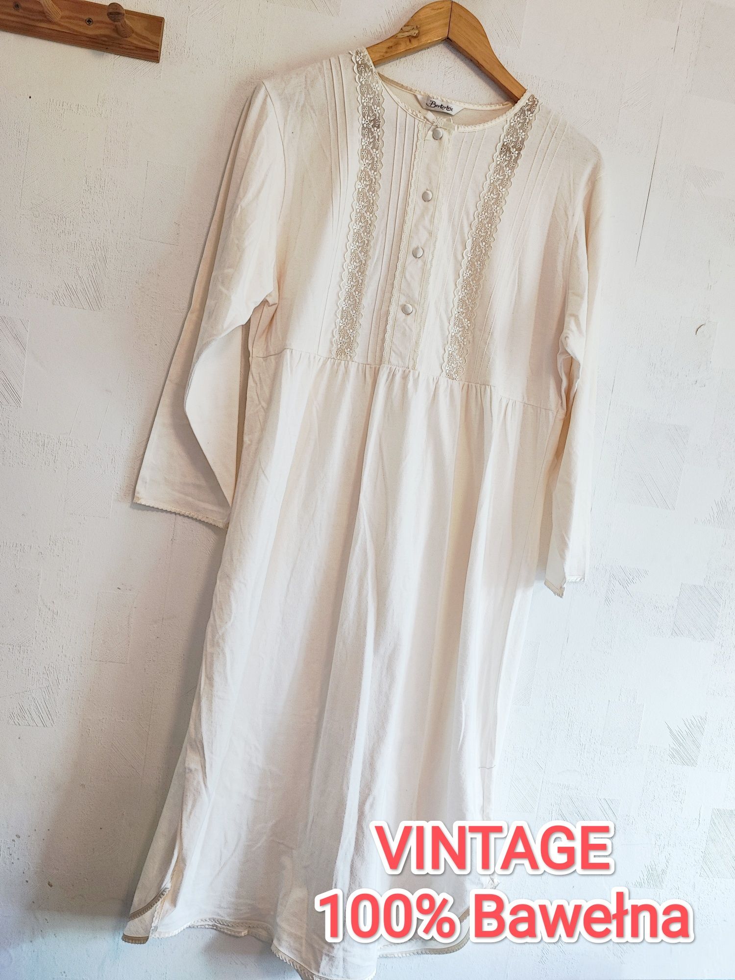Kremowa MIDI sukienka Vintage bawełna cotton plus size casual