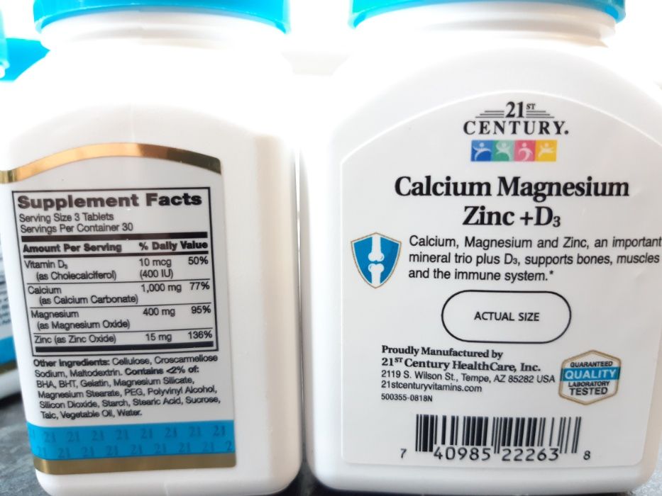 21st Century, Calcium Magnesium Zinc D3 (90 таб.), кальций магний цинк