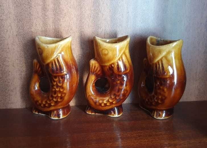 Karafka rybki PRL (komplet duża + sześć małych) zabytek antyk