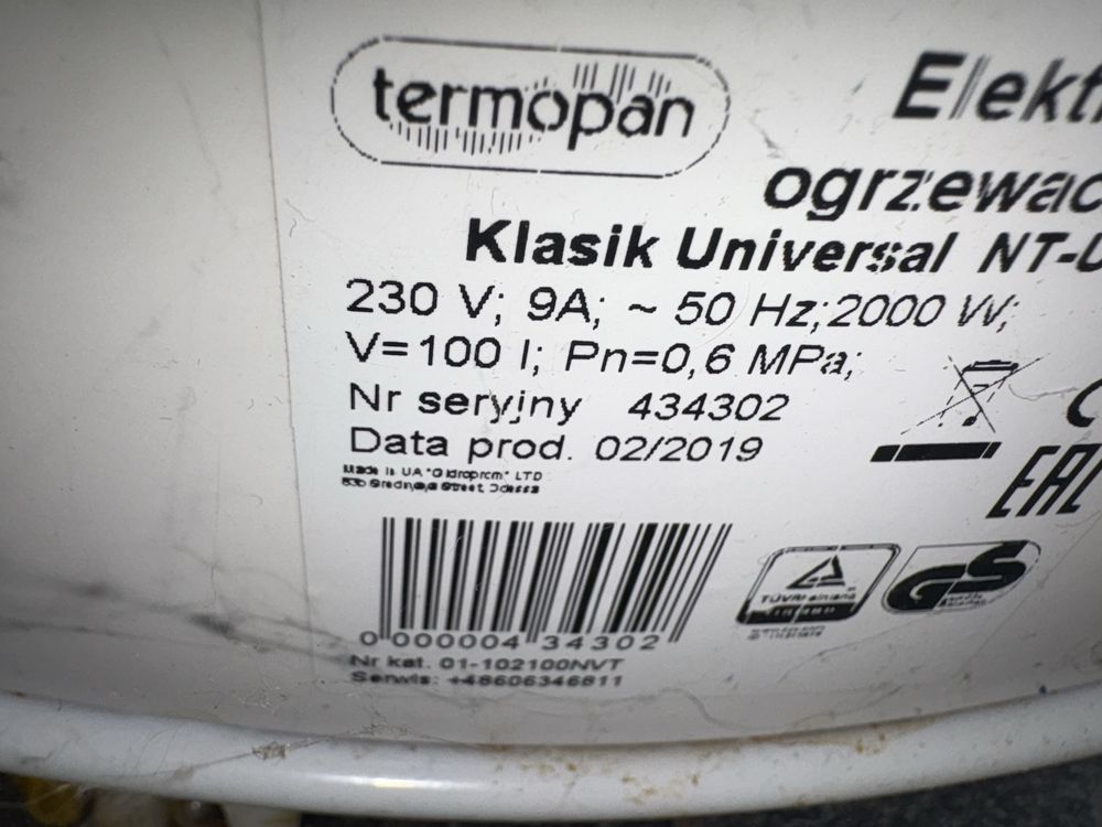 Bojler biały termopan 100l