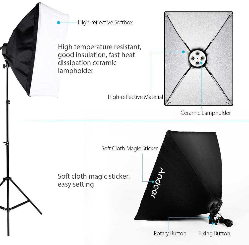 KIT estúdio fotografia iluminação contínua 3 soft boxes 12 lâmpadas