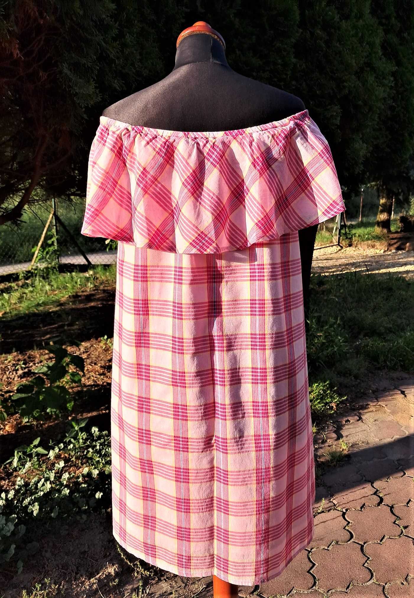 Sukienka hiszpanka różowa bawełna cotton L XL cottagecore