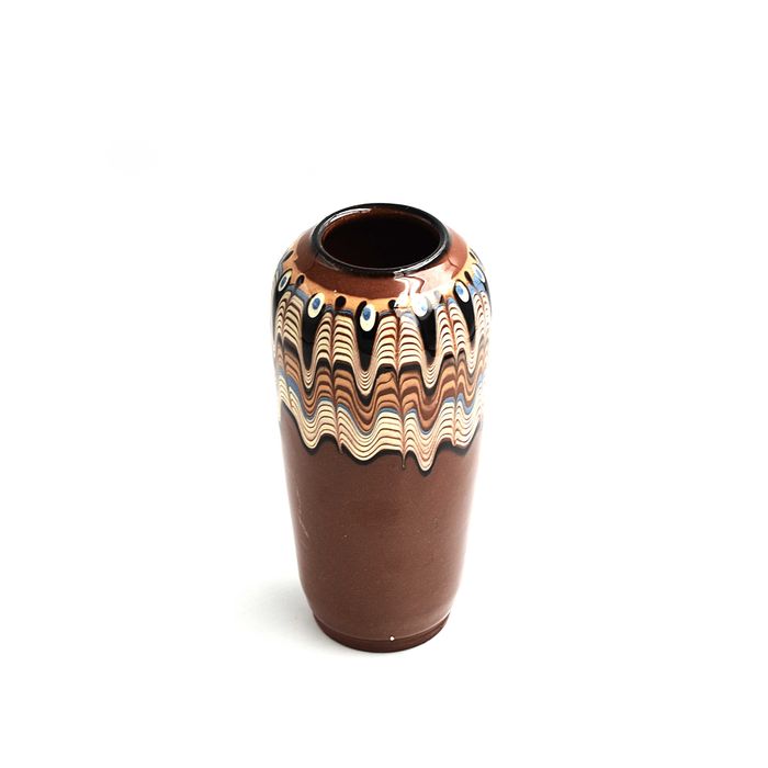 Wazon ceramiczny brązowy ręcznie malowany vintage Bułgaria lata 1970
