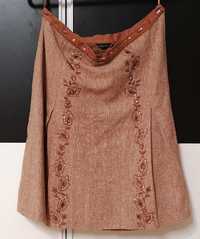 Jesienna miodowa beżowa spódnica z błyskotkami modna wygodna r.44 L XL