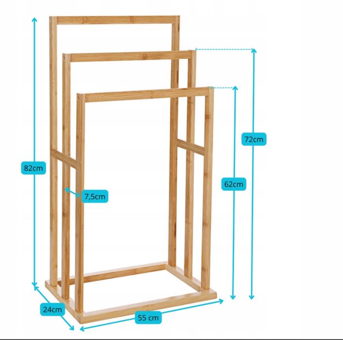Stojak wieszak łazienkowy regał drewniany bambus półka na reczniki