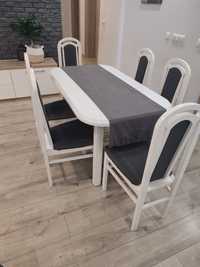Stół i krzesła 6 szt biały szary elegancki zestaw komplet rozkładany