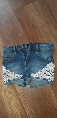 Krótkie spodenki dżins jeans koronka Reserved r98
