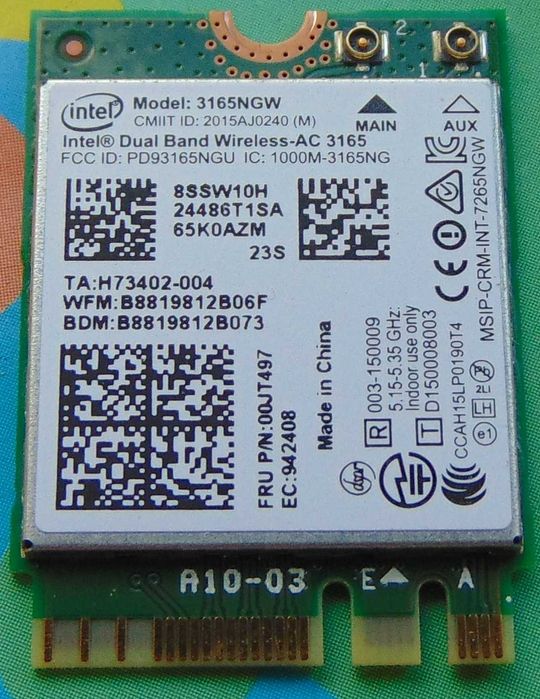 Двухдиапазонный Wi-fi + Bluetooth модуль Intel 3165NGW M.2