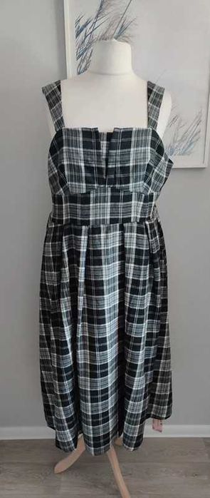 Nowa jak flanelowa sukienka midi krata 46/48
