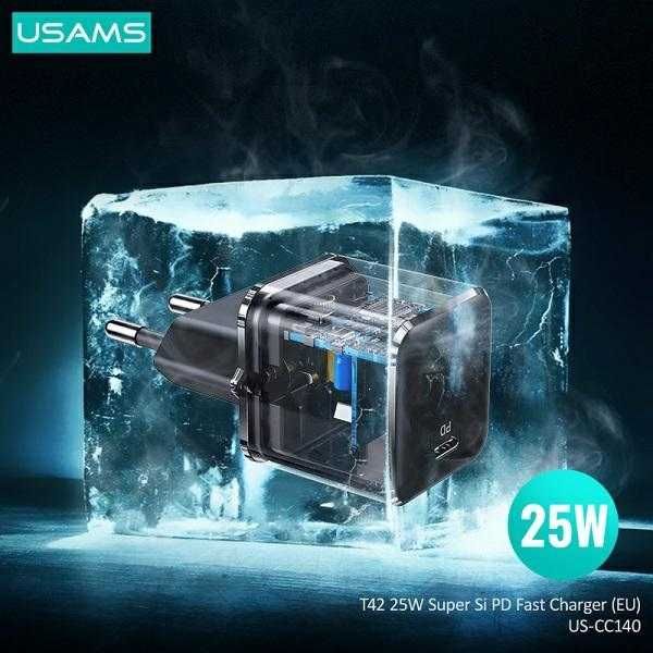 USAMS Ład. siec. 1xUSB-C T42 mini 25W Super  5V-3A PD3.0 Fast Charging