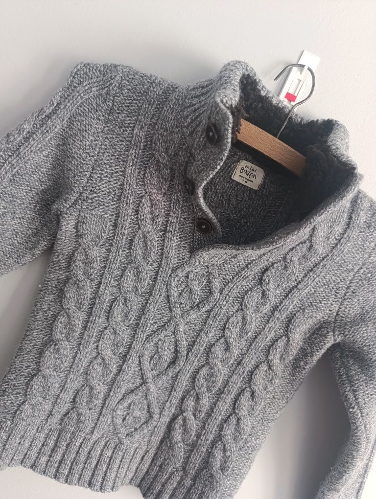Bluza, sweterek chłopięcy, ciepły, zimowy, szary, 7-8 lat, Mini Boden
