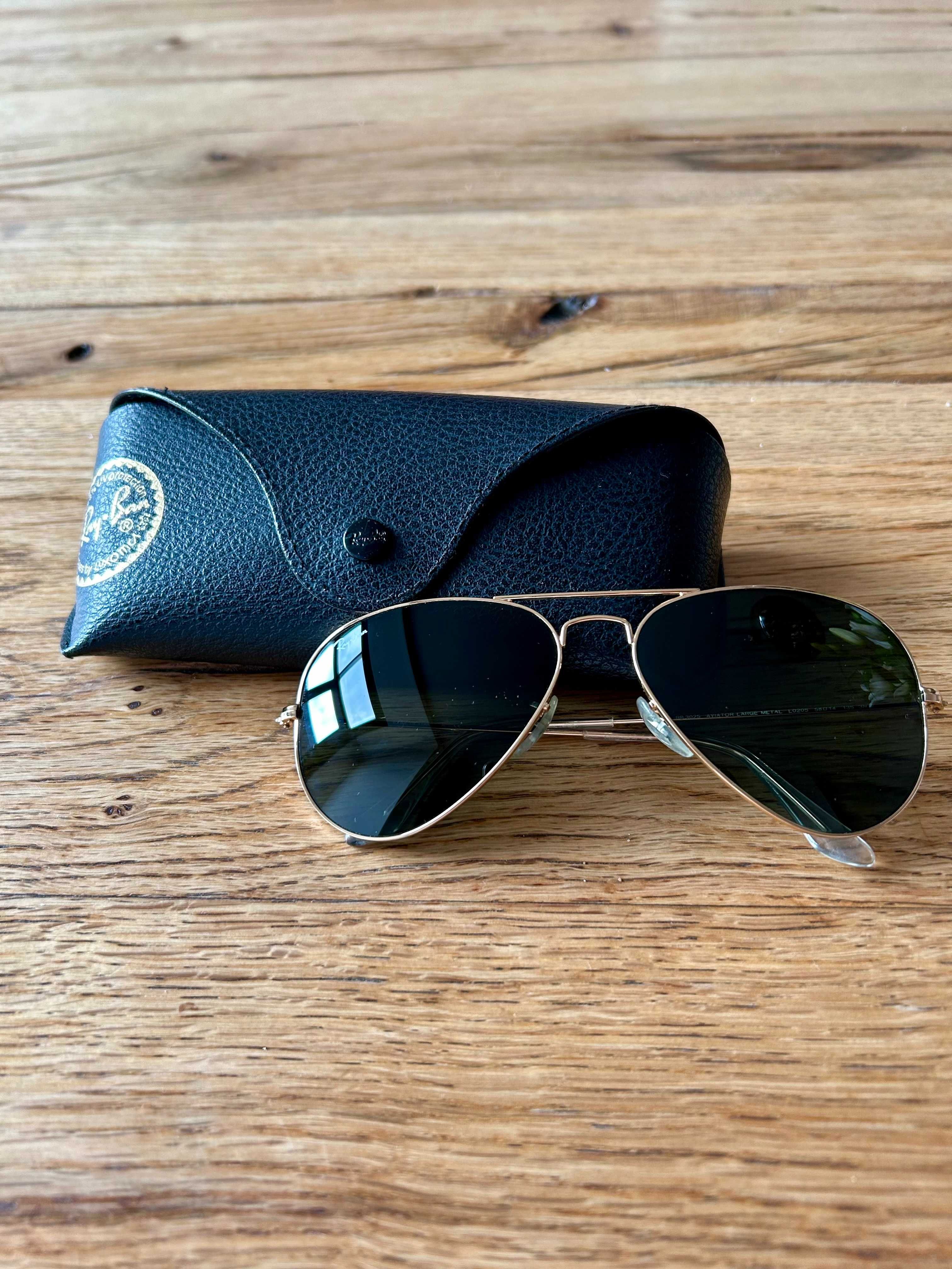 Okulary Ray Ban, Aviator Large Metal, 58 , Zlote - czarne szkla