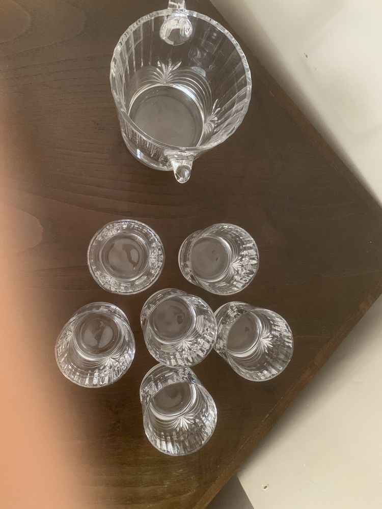Balde e 6 copos de cristal