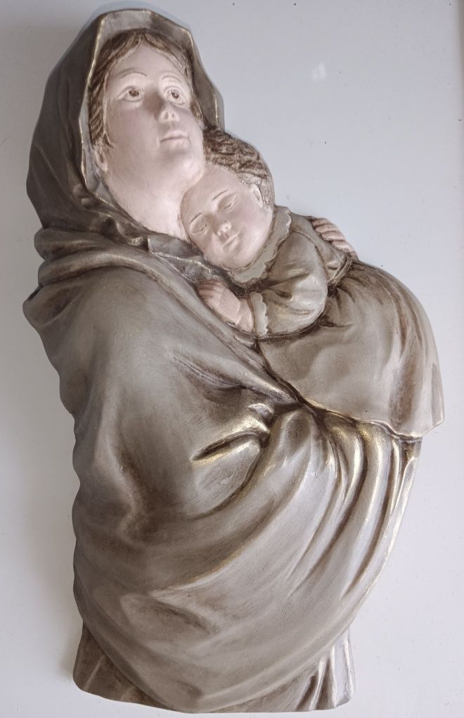 Płaskorzeźba ręcznie malowana Matka Boska Boża Madonna  z Dzieciątkiem