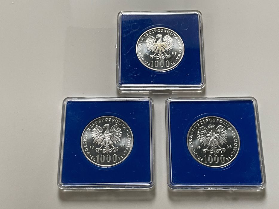 Zestaw 3 szt. 1000 zł Jan Paweł II 1983 (oryginalne kapsle PRL)