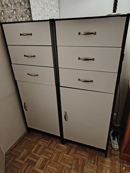 Komody, Szafki szuflady, drzwi, pojemne 2 szt. szaro-czarne REZERWACJA