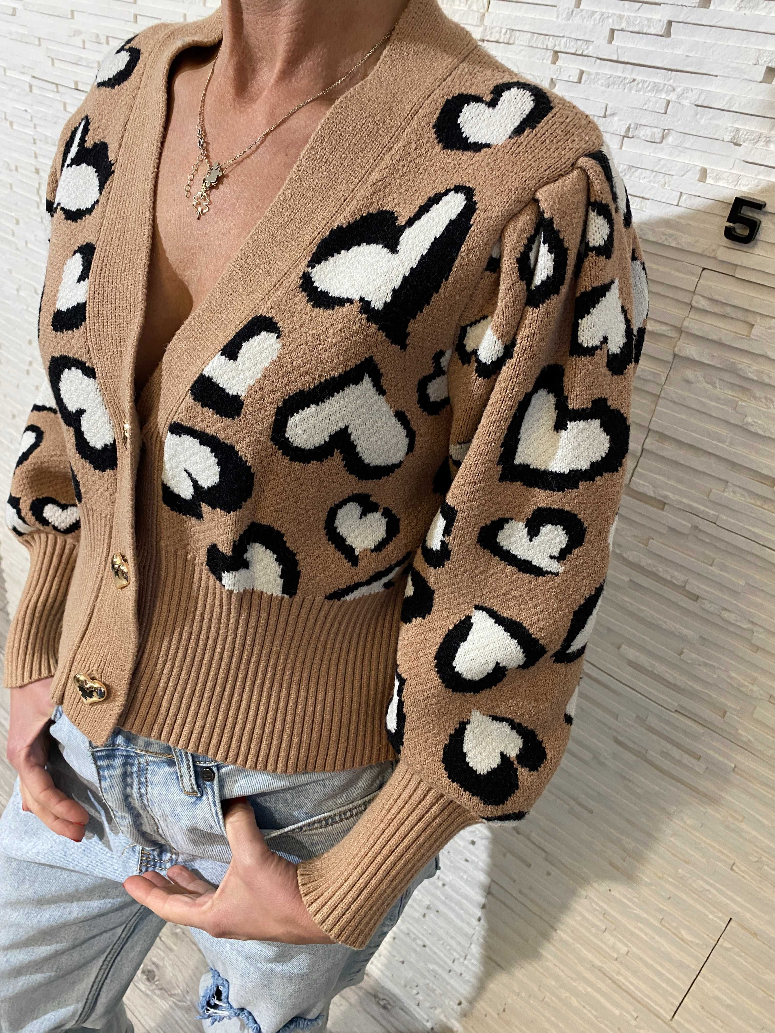 AZARA Paris sweter kardigan camel - serduszka heart Uni