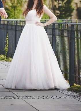 Subtelna suknia ślubna gorset S M 36 38 pudrowy róż ecru jak Anna Kara