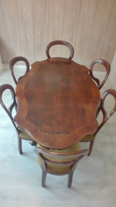 Zabytkowy stół i 6 krzeseł - lite drewno