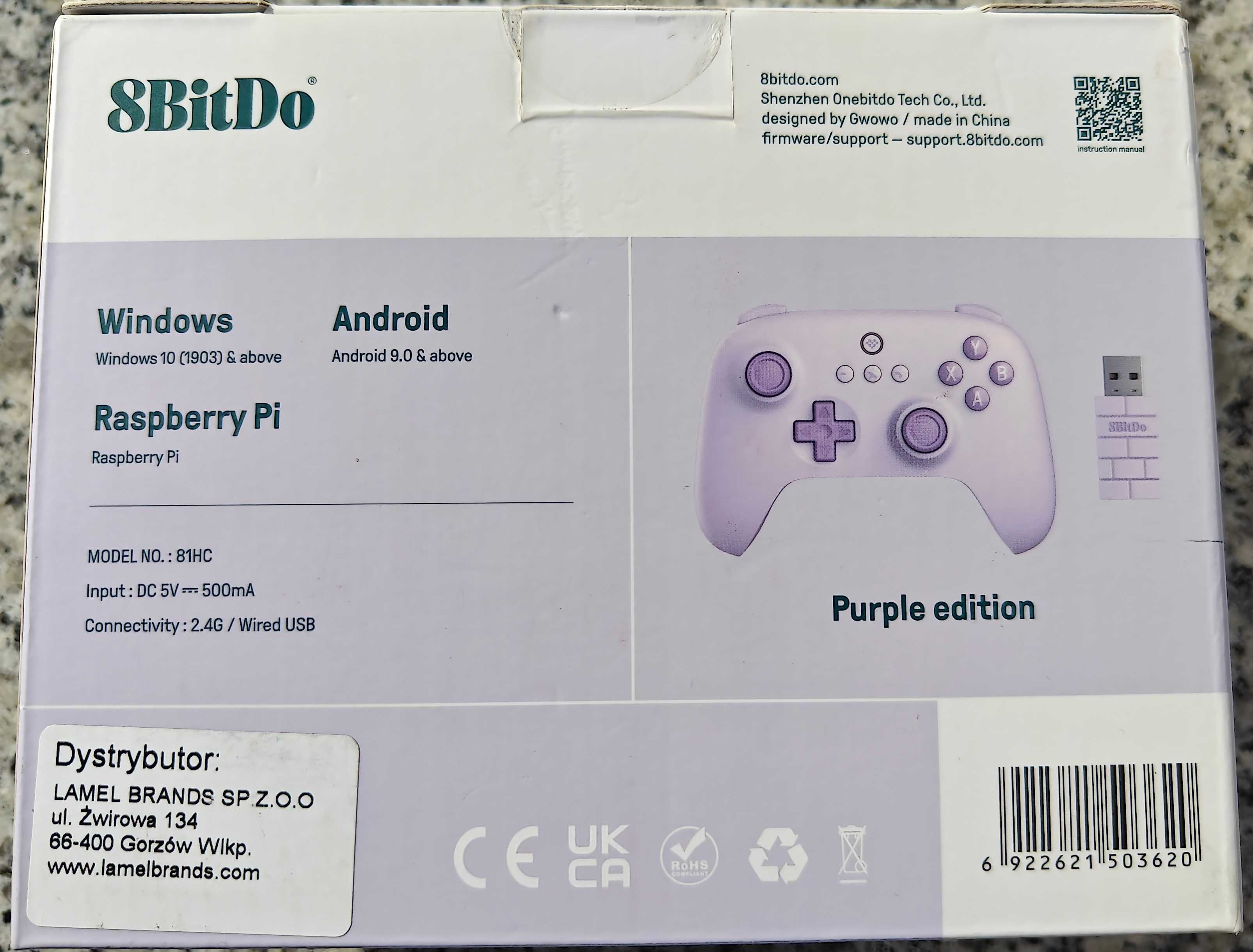 Kontroler 8BitDo Ultimate C 2.4G do PC, Android bezprzewodowy fiolet