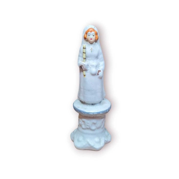 Estatueta Religiosa Porcelana Pintada à Mão–Figura de Freira / Noviças