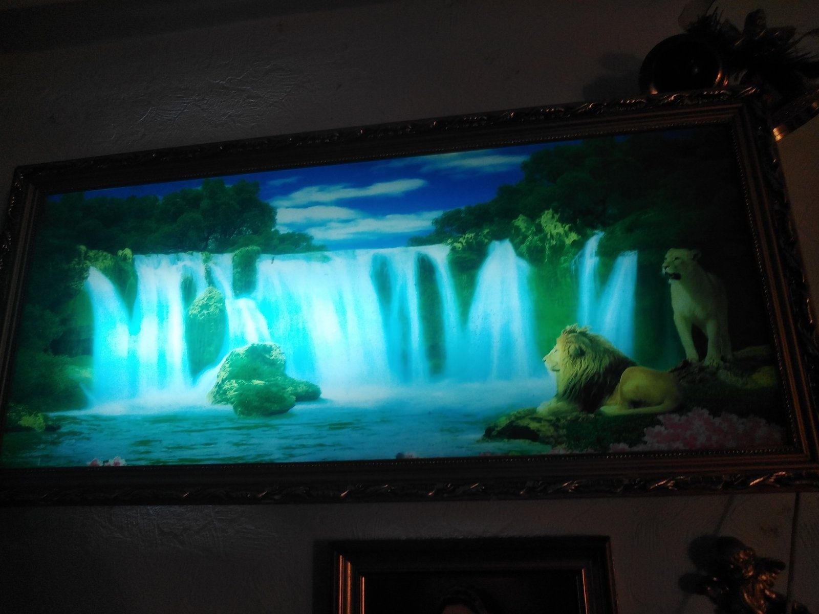 Картина светильник большая с водопадом звуковая