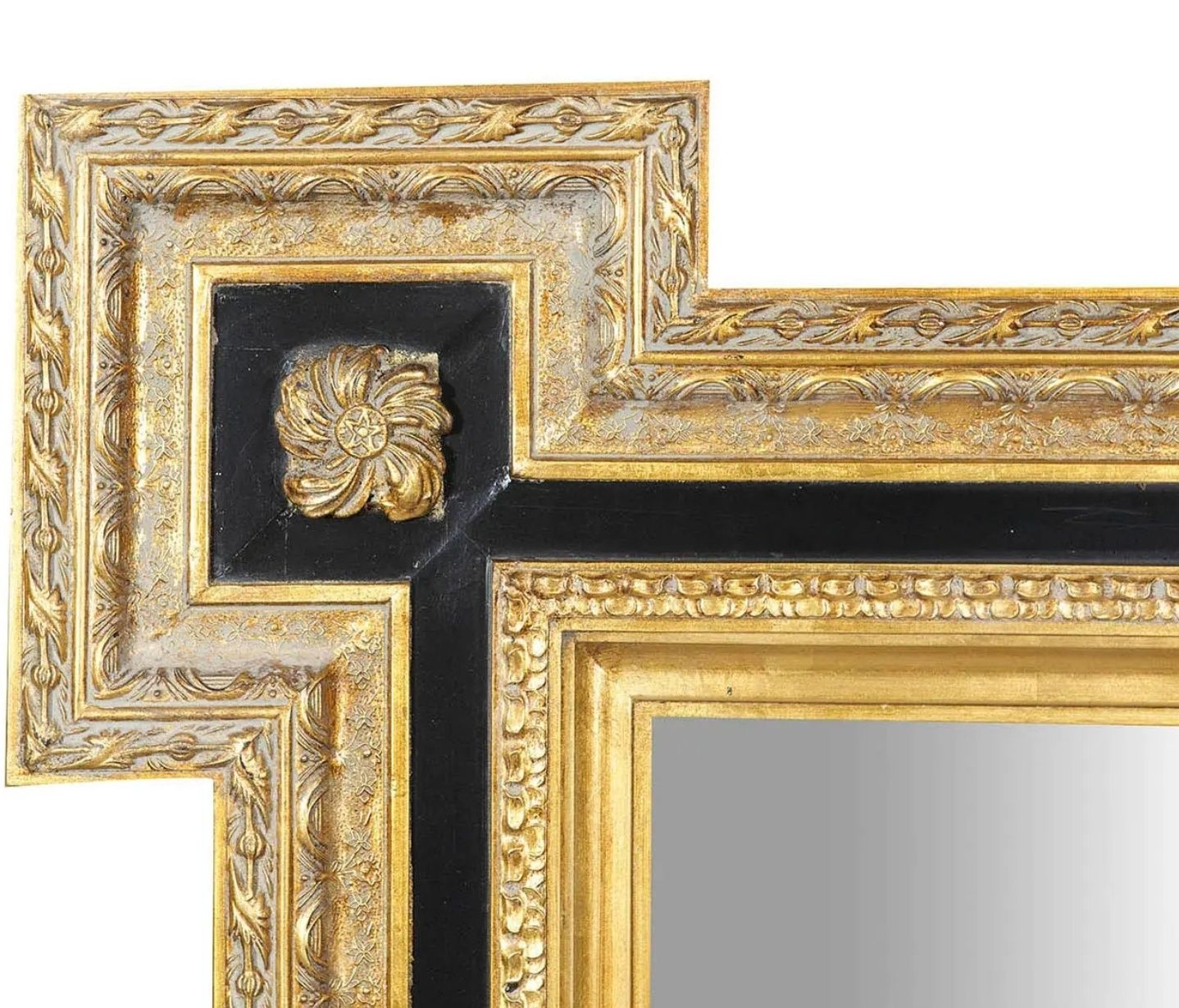 Piękne drewniane lustro ścienne Black & Gold 110 cm x 5 cm x 140,5 cm