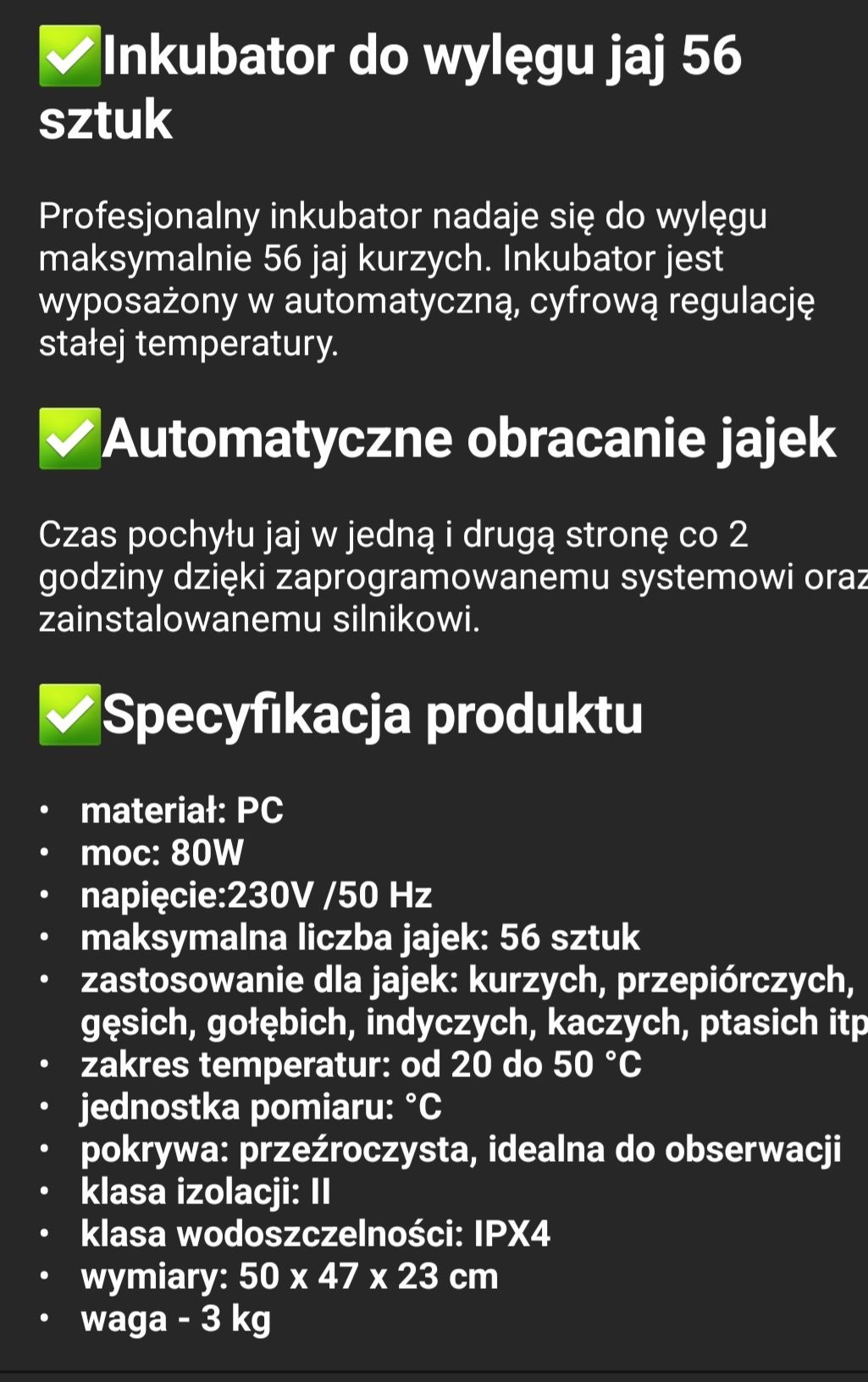 Sprzedam inkubator na 56 jajek tylko raz użyty stan bardzo dobry
