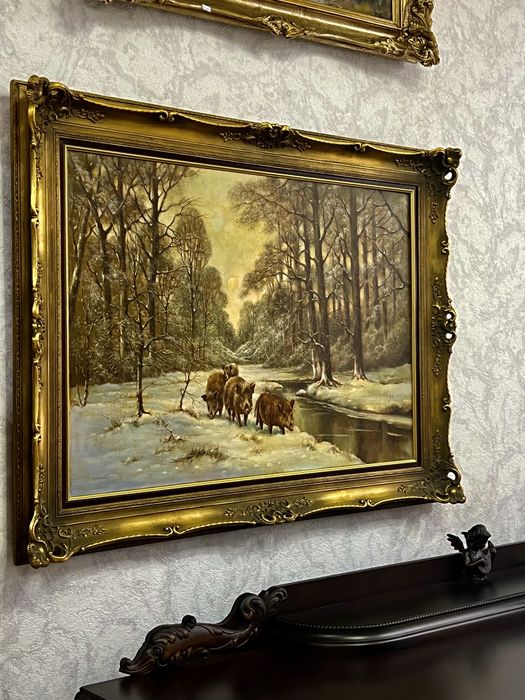 Картина старовинна «Зграя диких кабанів взимку»