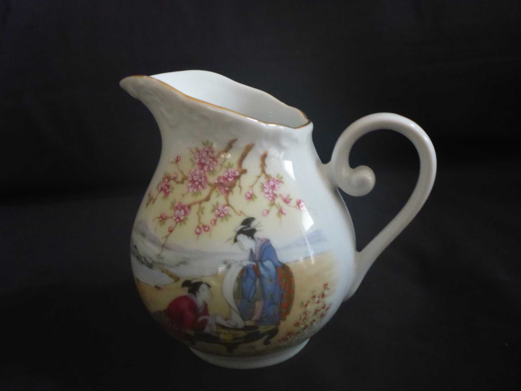 Spal Bule de café, leiteira e açucareiro decoração com gueixa Japão